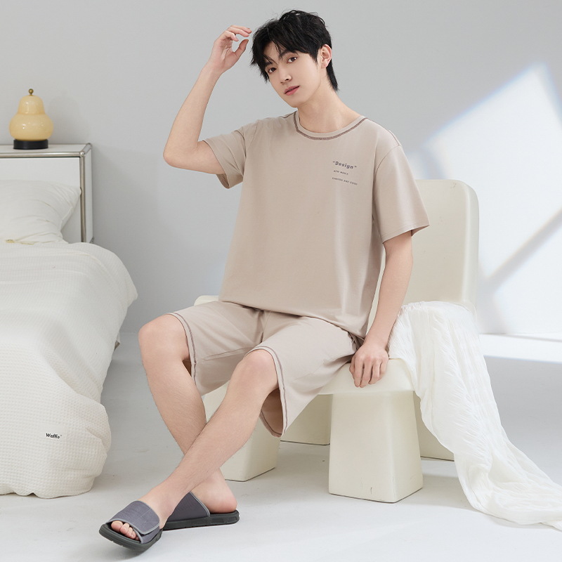 Pijamas de hombre verano algodón fino cuello redondo pantalones cortos de manga corta adolescente suelto de gran tamaño casual simple servicio a domicilio