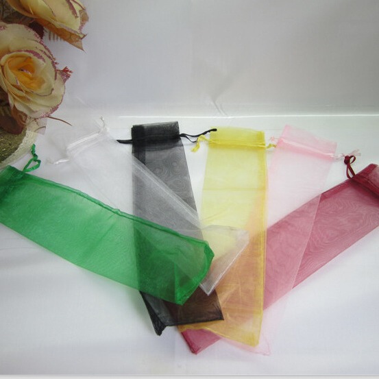 En stock 6*26 ventilador Blanco Bolsa de malla/color sólido perla bolsa de hilo/organza bolso de la joyería bolsa de embalaje