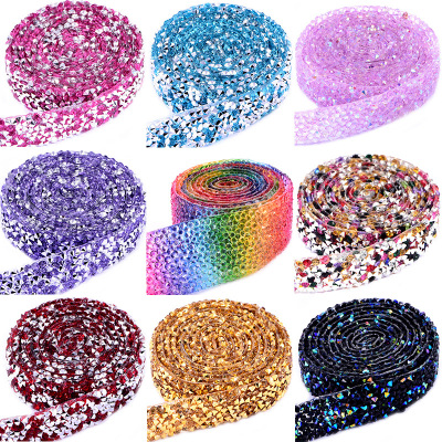 2 yard Diy Hair dance clothes hair accessories resin adhesive diamond rhinestones ribbon for dance dress bag shoes accessories hot melt glue back gemstones strap for wedding dresses