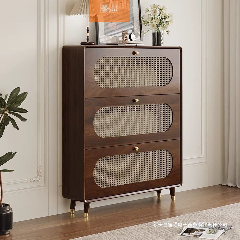Modern New Simple Retro Ultra-Thin Rattan Shoe Cabinet Home Entrance Storage Cabinet Entry Tipping Bucket Storage Cabinet