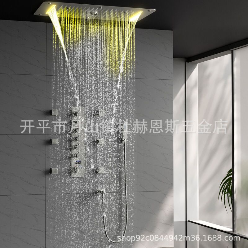 Bathroom massage rain shower LED shower multi-functional rain spray waterfall shower cold and hot digital display faucet suit