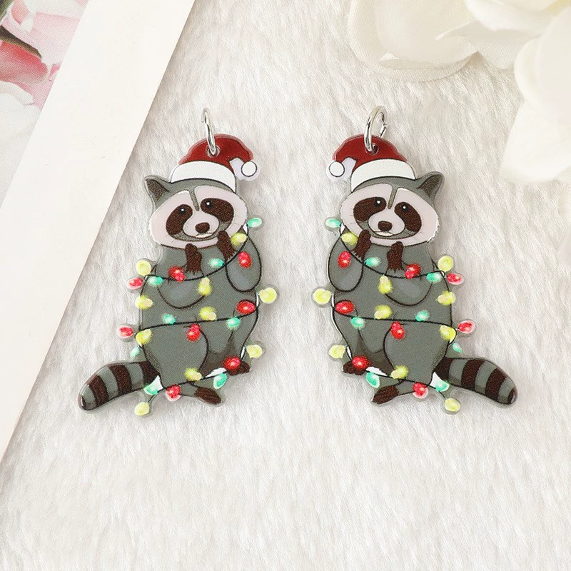 Трансграничная горячая продажа двухсторонняя акриловая рождественская корова елка серьги ожерелье брелок сумка подвеска