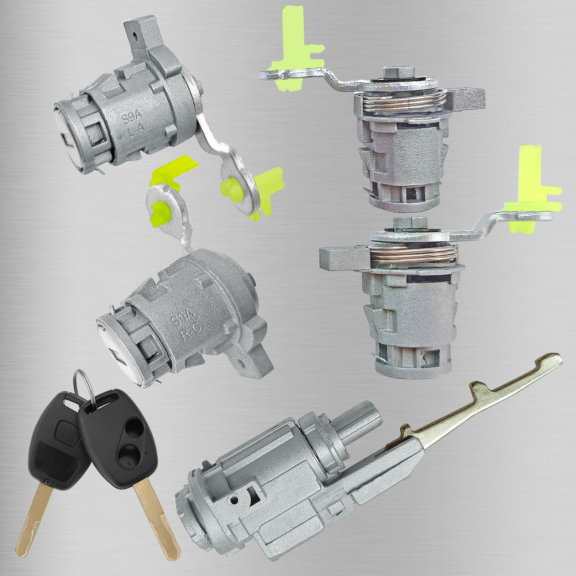 Adecuado para Honda CRV todo el cilindro de la cerradura del coche cerradura de encendido 4 cerradura de la puerta recta 2 teclas 2 orificios llave cilindro de la cerradura de la puerta del coche