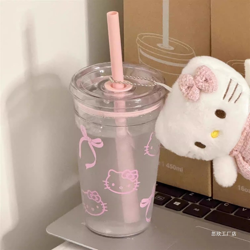 かわいいハローキティ猫ストローカップ高見え蓋付き大容量ミルクカップコーヒーカップドリンクカップギフト|undefined