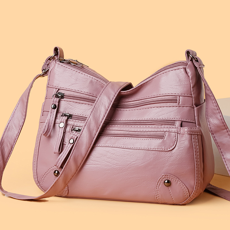 Bolsos de hombro, nuevos bolsos de piel blanda de comercio exterior femenino, moda de doble capa, bolsos de doble capa, versión coreana, bolsos de piel lavada a gran capacidad