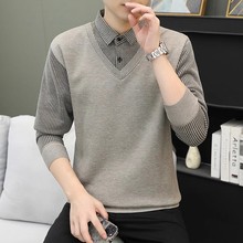 针织衫新款毛衣冬季男士加绒保暖假两件衬衫时尚翻领高端加厚T恤
