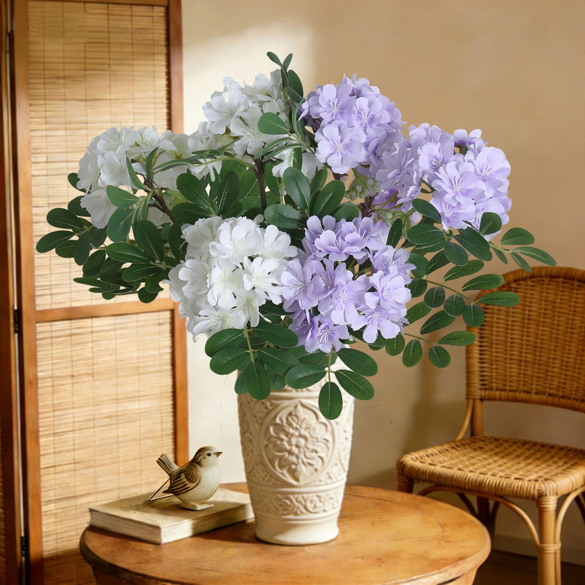 Nuevo rango transfronterizo de flores de hortenes sonrientes con flores verdes de mesa de comedor flores falsas flores de hortenes
