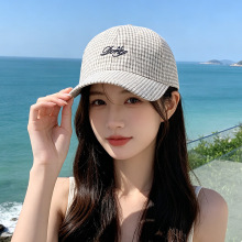 韩系棒球帽女格子帽子氛围感宽帽檐大脸显脸小户外休闲防晒鸭舌帽