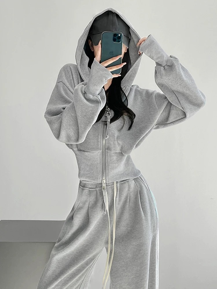 Floral gray sweatshirt + straight pants (suit) / S