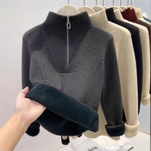 加厚一体绒毛衣女时尚立领半拉链保暖上衣爆款冬季打底衫长袖内搭