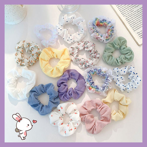 Internet celebrity Mermaid Ji large intestine hair ring diy pig intestine rainbow hair tie JK plaid satin headband hair accessories