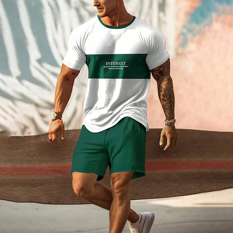 2023 camiseta de moda de verano corriendo fitness cuello redondo manga corta 3D impresión de los hombres de comercio exterior traje de Deportes de calle