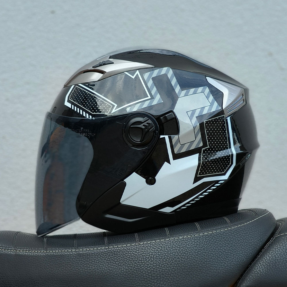 Motosiklet kaskı (dəbilqə), Motuoche 3/4 Half - gloss-black-flower-tea-color-lens-m57-58