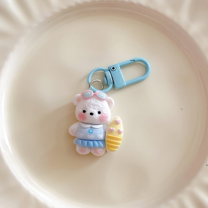 卡通冲浪小熊钥匙扣挂件可爱少女包包挂饰学生书包配饰闺蜜小礼物|undefined