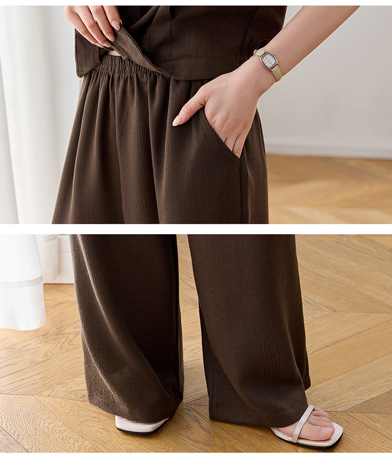 Bộ vest nữ hai dây phối quần ống rộng — màu kaki, màu trắng ngà, màu cà phê chi tiết 32