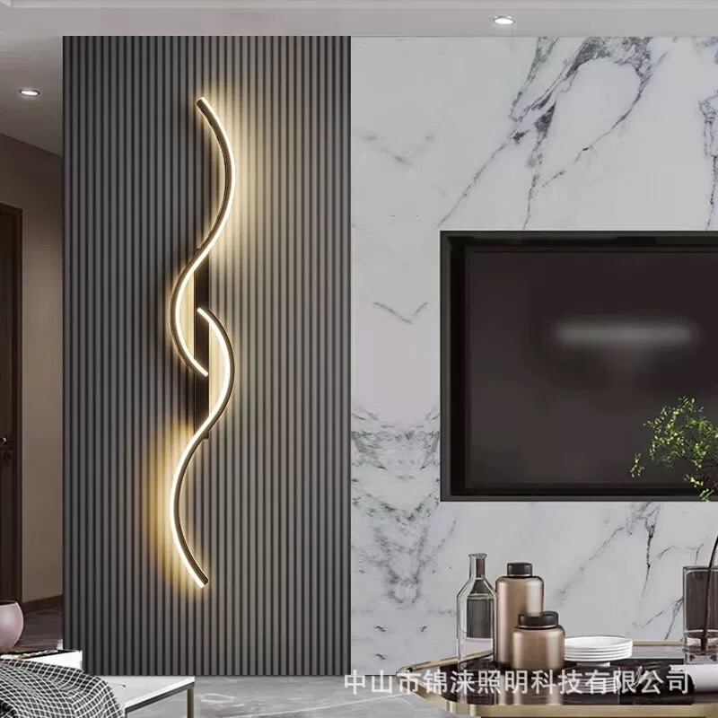 Minimalist Wall Lamp Living Room TV Background Wall Light Luxury Creative Grille Lamp Bedroom Bedside Long Wall-mounted LED Lamp