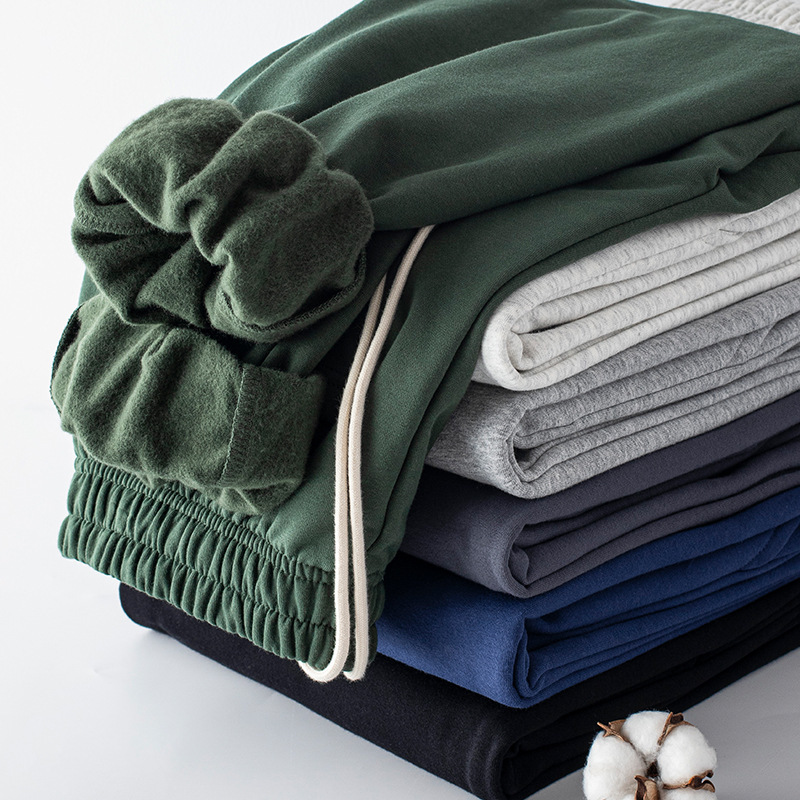 Loose Casual Pants for Men, Straight-Leg Fleece Sweatpants, Solid Color, Drawstring, Elastic Waist, Long Pants, Trendy Autumn and Winter Couple Style