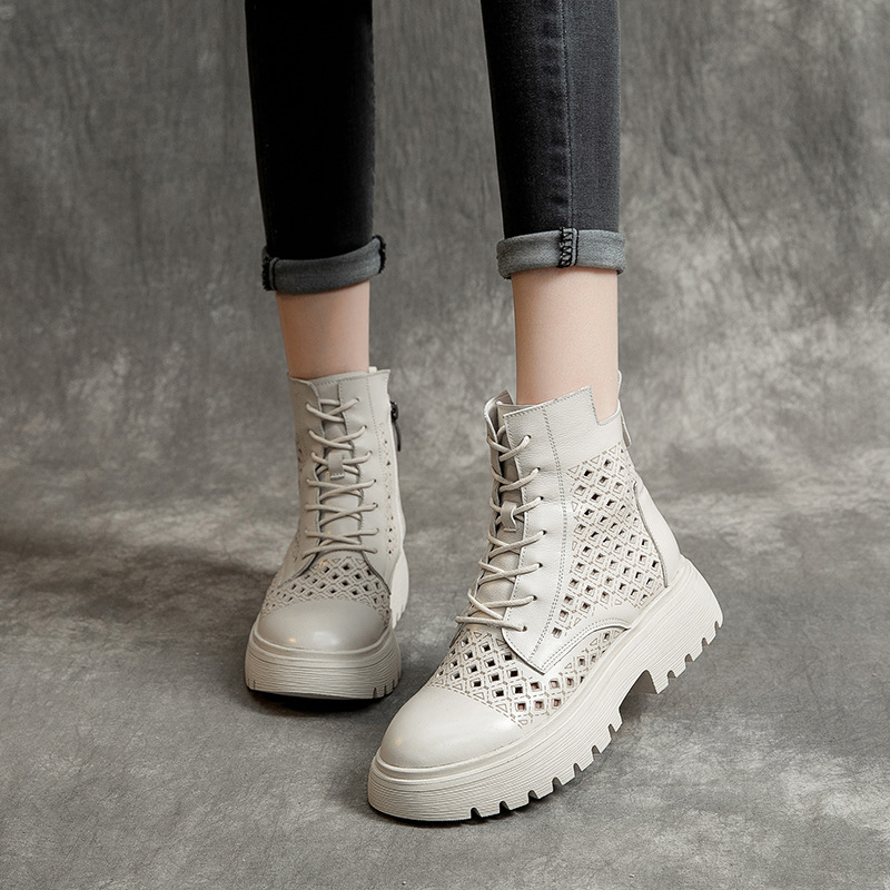 欧诺蒙森供应女士马丁靴春款透气头层牛皮洞洞靴镂空牛皮短靴