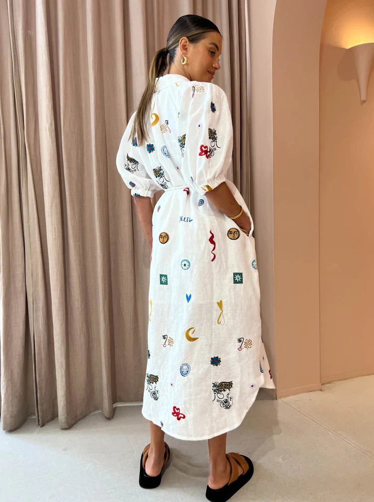Turndown Neckline Loose Fit Type Wholesale Women's Casual Classic Style Printing Moon Heart Shape Daily Turndown Short Sleeve Regular Dress