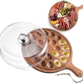 跨境木质鸡蛋托盘带盖双面可用芝士熟食板复活节魔鬼蛋托鸡蛋托盘