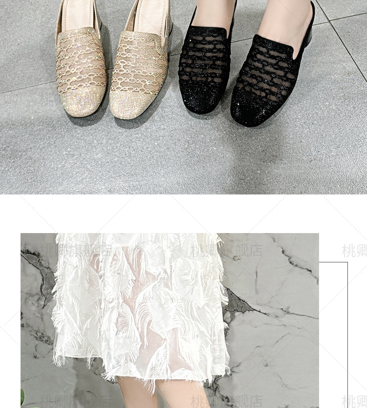 Dép sandal nữ quai chữ V gót thấp 3 cm, đế mềm, lưới thoáng khí — Gót đen cao 3 cm chi tiết 15