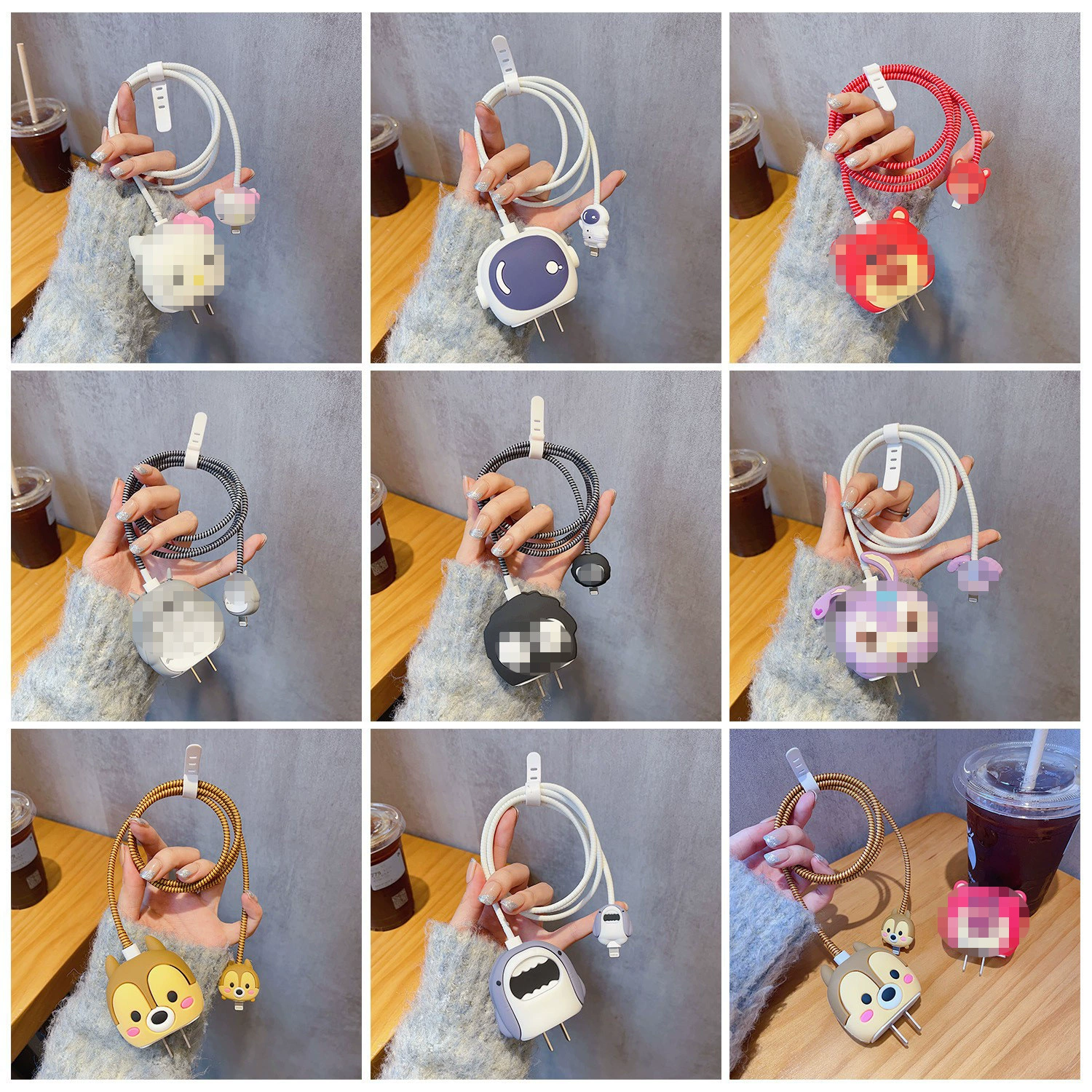 Защитный чехол для зарядного устройства с милым мультяшным рисунком, подходит для Apple 18/20 Вт, защитный чехол для кабеля передачи данных, набор из четырех предметов