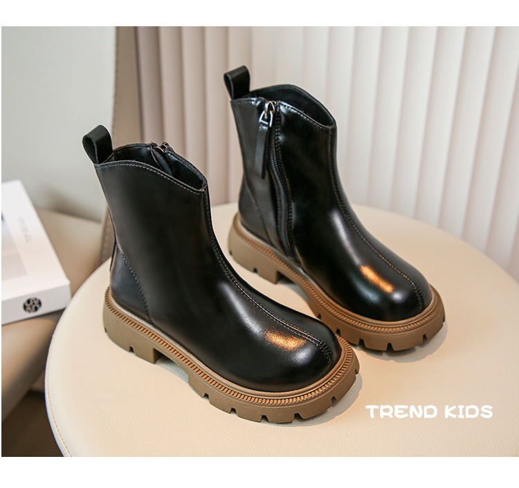 Girls' British style Martin soft soled short 2024 autumn and winter new item boys' versatile leather single children's_voghion.com