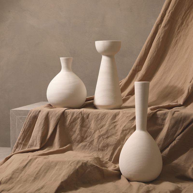 INS estilo Nórdico rayas blanco jarrón de cerámica decoración sala de estar arreglo de flores secas hogar B & B decoración suave