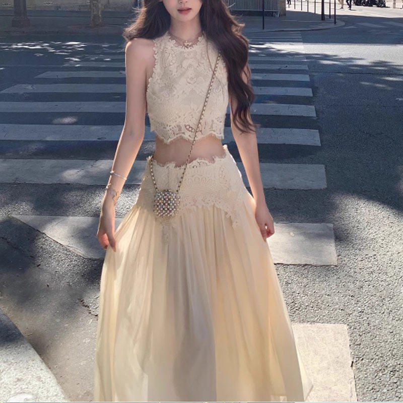 2026 New Model【Louvre Fantasy】Elegant, Sweet, and Delicate Eyelash Lace Top + Long Skirt Set for Women