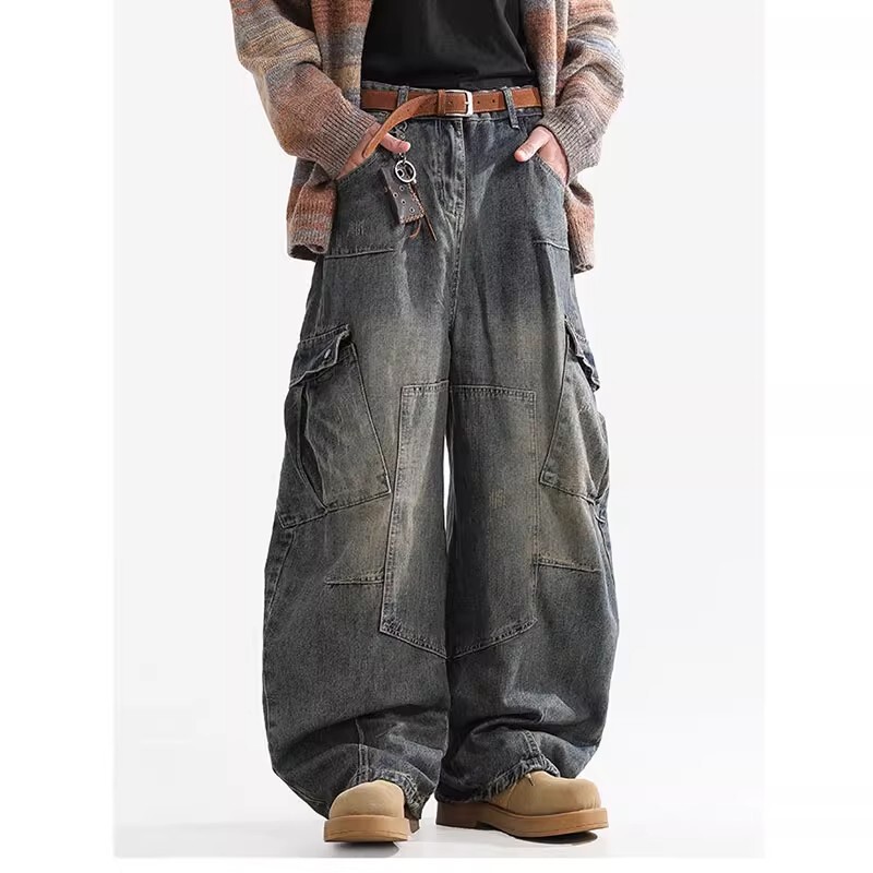 American Style Trendy Brand Heavy Multi-Pocket Machete Jeans Men's High Street Retro Loose All-Match Casual Wide-Leg Overalls American Style Trendy Brand Heavy Multi-Pocket Machete Jeans Men's High Street Retro Loose All-Match Casual Wide-Leg Overalls
