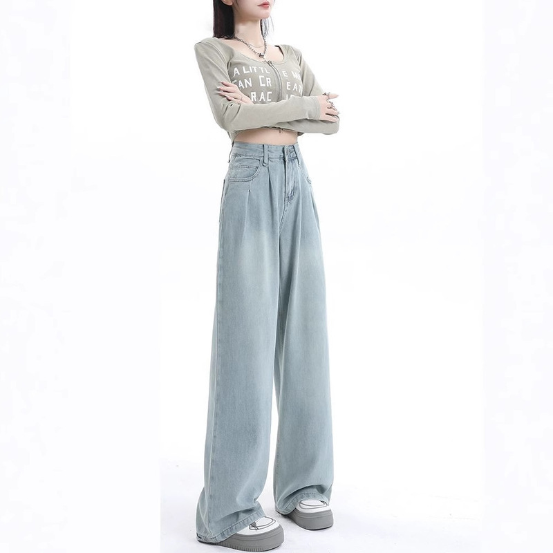 Pleated High-Waisted Wide-Leg Jeans for Women 2025 Autumn and Summer New Casual Loose Drape Straight Floor-Length Pants Pleated High-Waisted Wide-Leg Jeans for Women 2025 Autumn and Summer New Casual Loose Drape Straight Floor-Length Pants