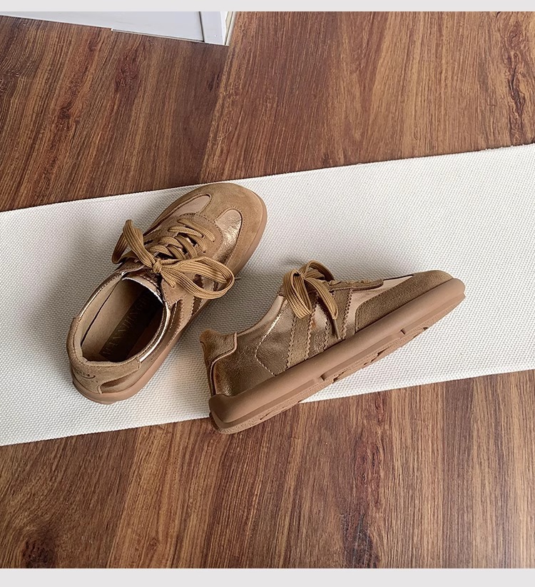 Scarpe da ginnastica tedesche retrò in pelle opaca color oro da donna, suola morbida, scarpe sportive casual, abbinate ai colori, con lacci, scarpe Forrest Gump_voghion.com