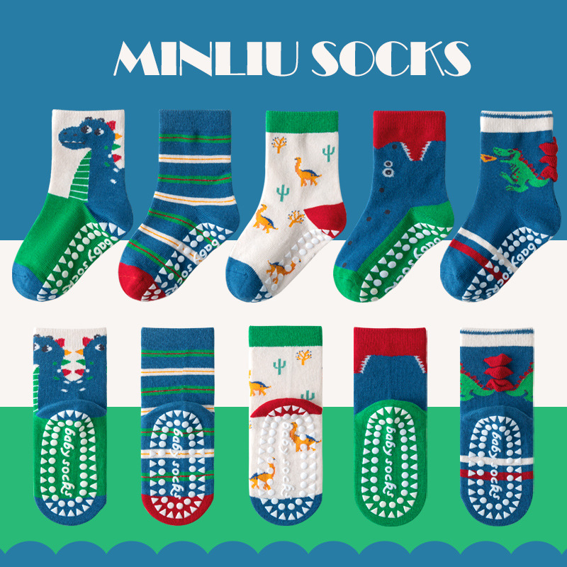 Minqi Otoño e Invierno que dispensan Calcetines antideslizantes para pisos al por mayor letras de dibujos animados calcetines para niños medianos y grandes calcetines para niños Trampolín