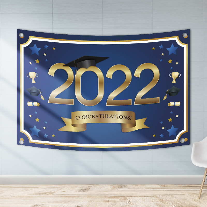 Banner de cartel de temporada de graduación transfronteriza nueva tela colgante fiesta de graduación decoración de fiesta impresión creativa tela de fondo de oro negro image 4
