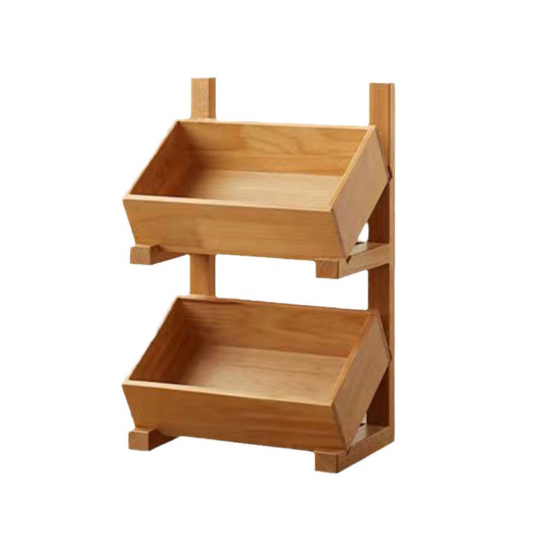 Nórdico de madera maciza de múltiples capas de almacenamiento rack hogar sala de estar simple merienda rack de almacenamiento cesta de cocina vegetal estante de exhibición de madera