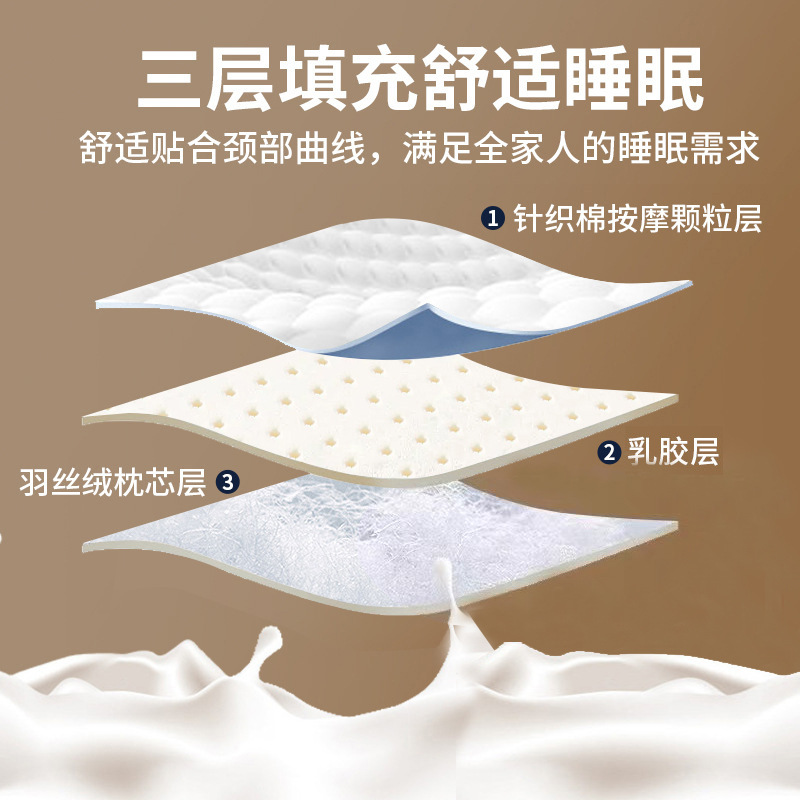 맞춤형 라텍스 베개, 경추 보호 베개심, 수면 보조, 목 보호, 가정용 천연 고무, 싱글 침실용 한 쌍