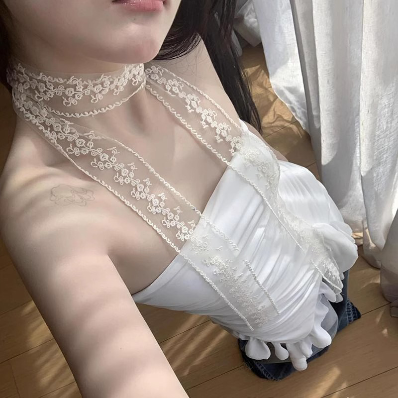 法式复古蕾丝飘带女长条丝巾春夏新款高级感白色领巾系脖腰带|undefined