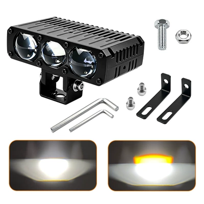 Motorcycle Spotlights, Car Electric Vehicle Led External Headlights, Modified Lenses, High and Low Beam, Super Bright Auxiliary Lights (Motorcycle headlights, headlights) - near-white-and-far-yellow