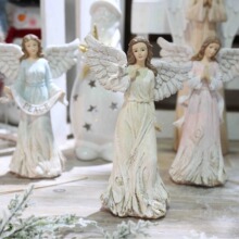 母亲节礼物树脂彩色木刻效果摆饰天使拿PEACE祈祷天使天使托鸽子