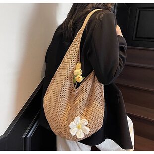 Capacious woven one-shoulder bag, summer beach shoulder bag, Thailand