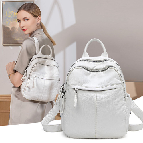Fashionable Backpack Women's  Autumn New Soft Leather Backpack Casual Easy-to-Take Large Capacity Travel Bag Korean Style Trend
