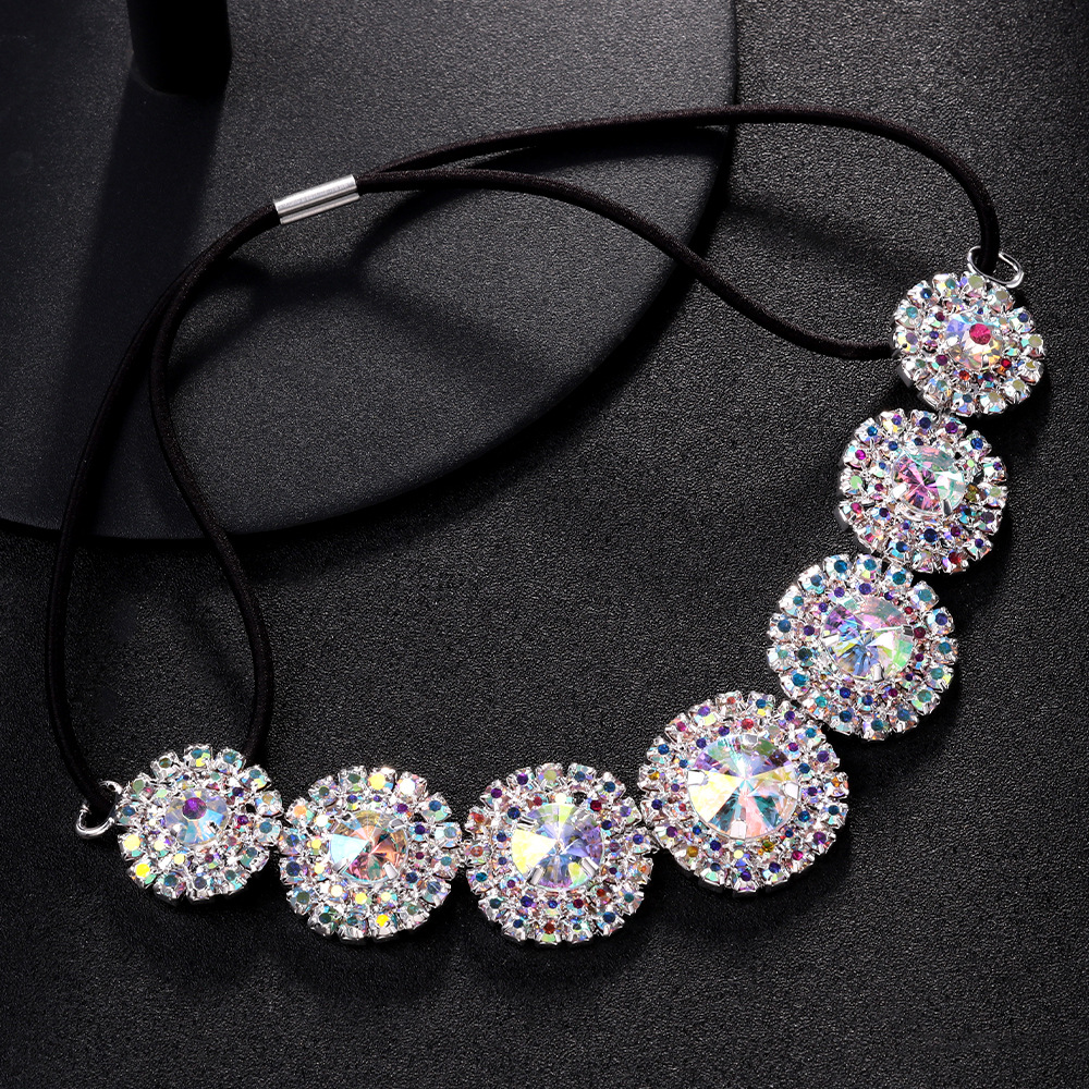 Bohemia de color diamante de moda correa de cabello redonda elástica frente accesorios para el cabello Headwear mujer