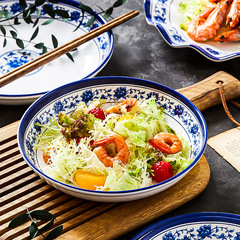 Melamine blue and white round deep plate shallow plate hotel restaurant commercial imitation porcelain plastic plate cooking plate lotus plate