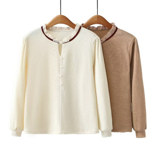 plus size Women's 2024 Winter New chubby girl Western Style Slim Age-reducing Joker fleece-lined Jacquard Base Shirt 9022