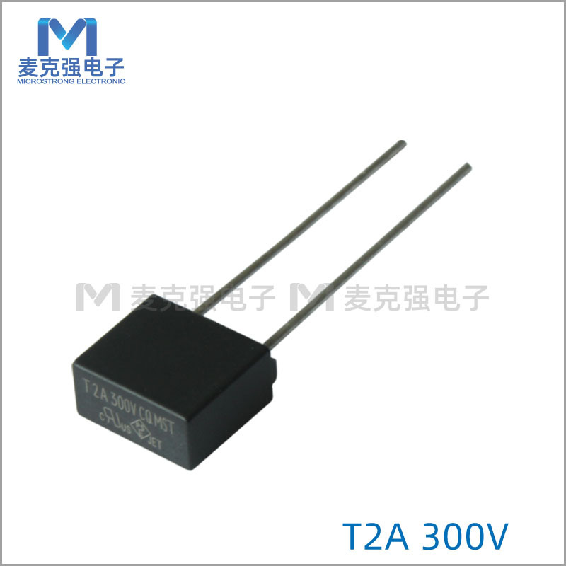 功得方形塑封保险丝MST T2A/300V慢断散装黑色超小型方块保险丝
