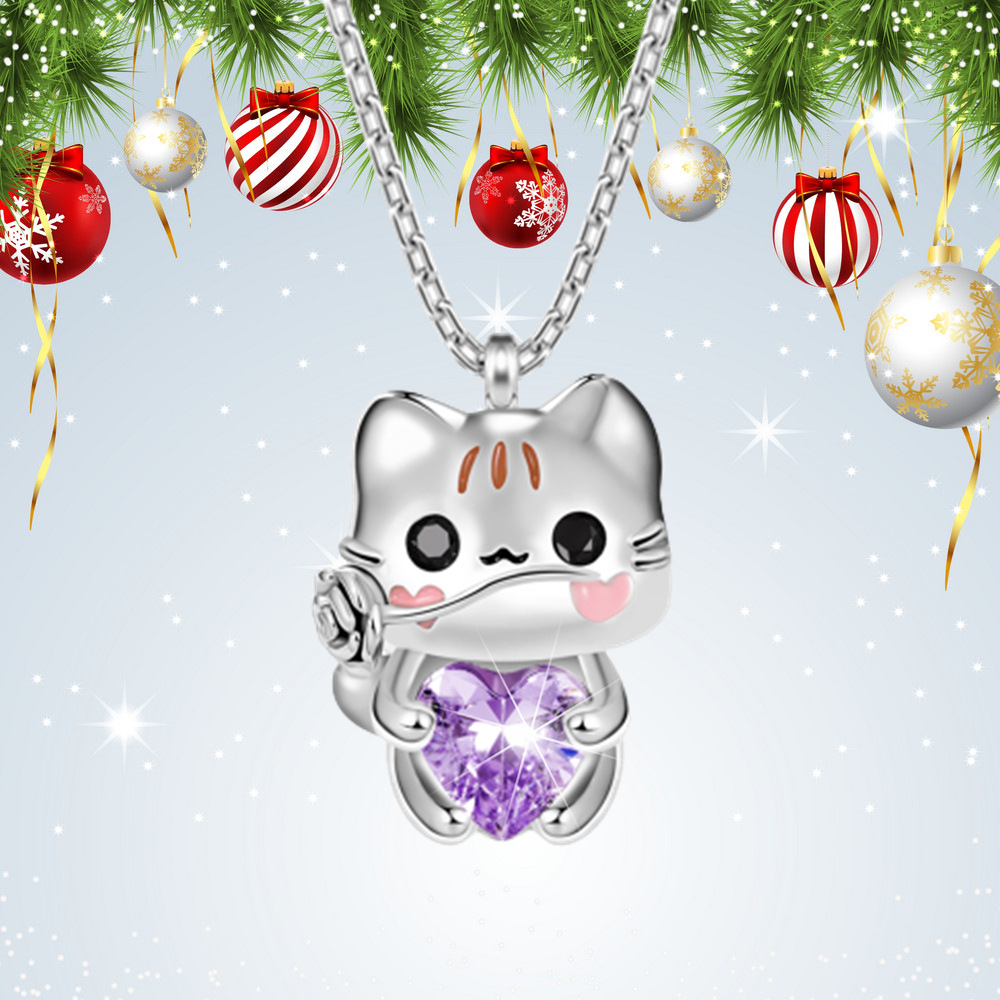 Pendant Necklace Classification Alloy Chain Material cable chain Chain Type 1 Piece Quantity Cute Heart Shape Cat Rose Zircon Alloy Cable Chain Pendant Necklaces Wholesale