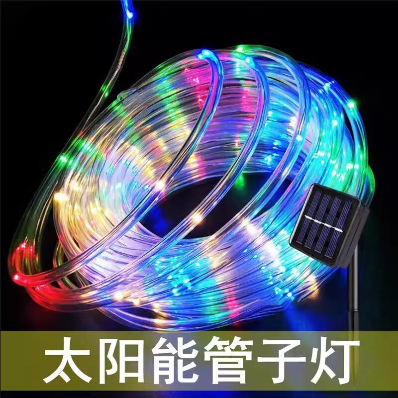 Led Solar Tube Light Leather Cord Light with Outdoor Waterproof Lantern Camping Style Decoration Atmosphere Light String Multi-Function