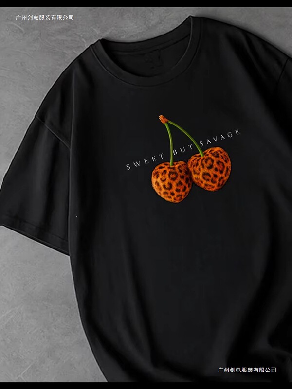 Summer Sweet and Wild Cherry Print Summer T-Shirt for Women, O-Neck Oversized T-Shirt, Short-Sleeve Casual Top