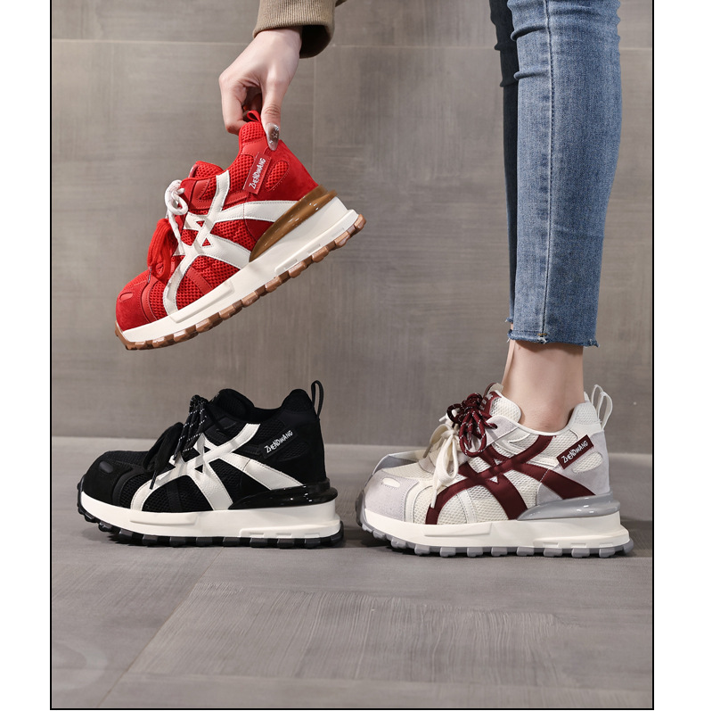 Giày sneaker nữ đế dày tăng chiều cao 9cm mặt lưới phong cách Forrest Gump — màu be chi tiết 16