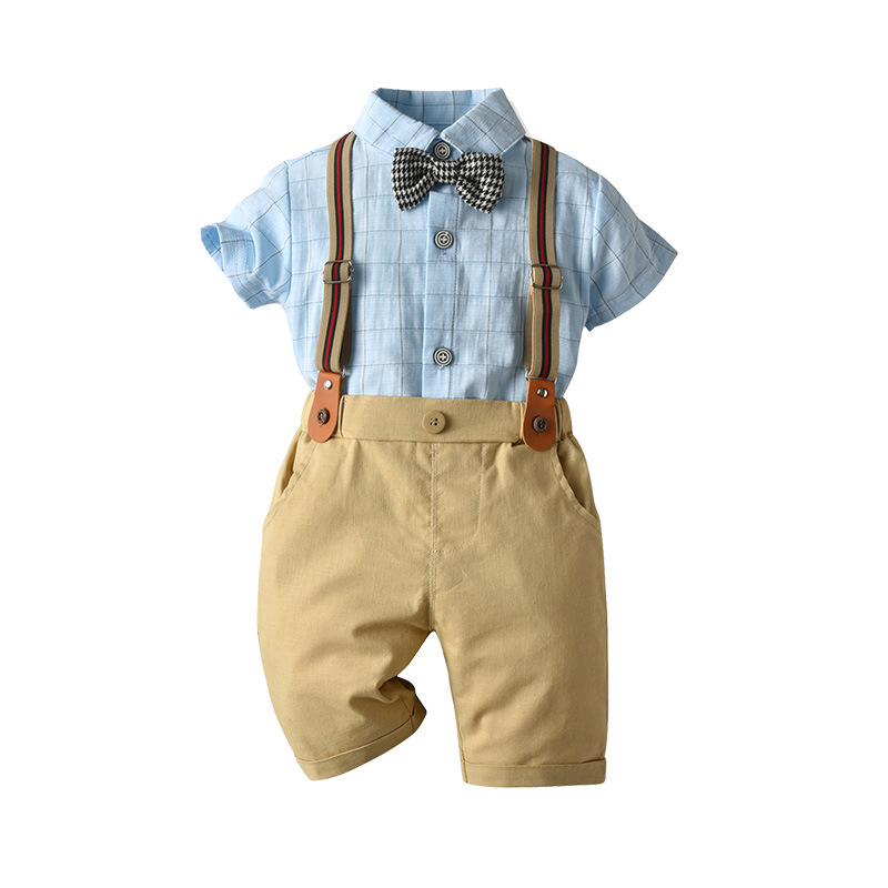 Wholesale children's clothing, first-hand source, British gentleman's two-piece children's suit, short-sleeved, summer clothes for boys and toddlers.